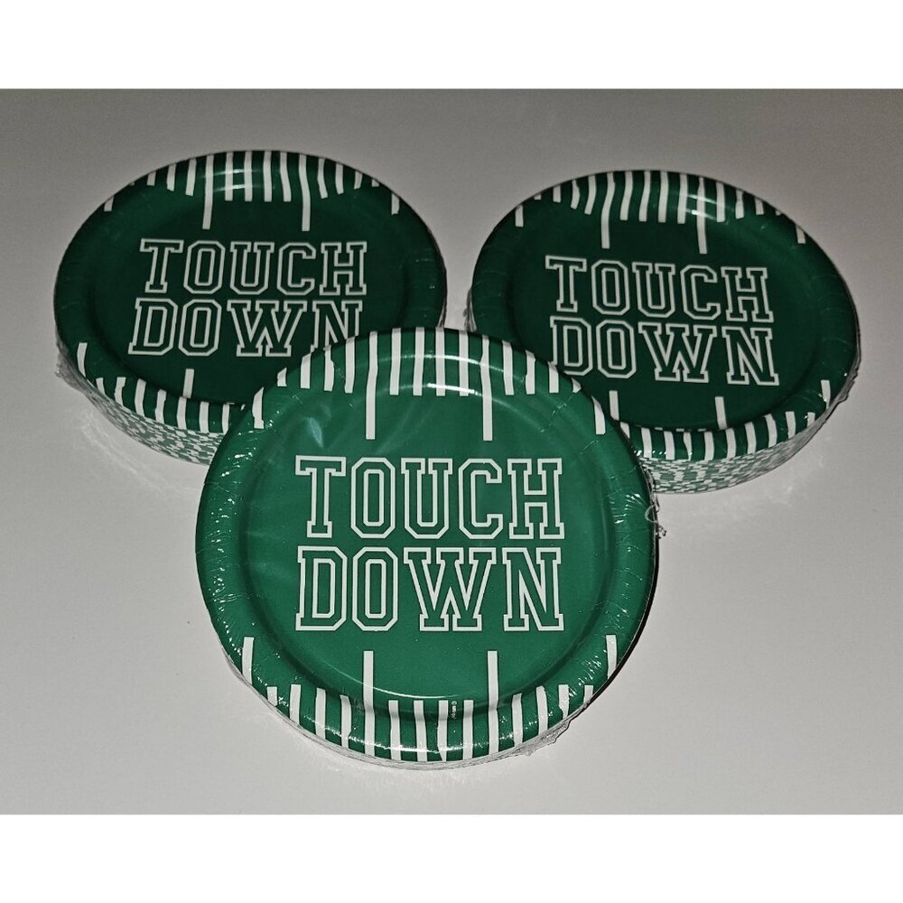 NEW 3 Pkgs Paper Plates Lot (30/pk) Football Touchdown Party Green White 6.75"